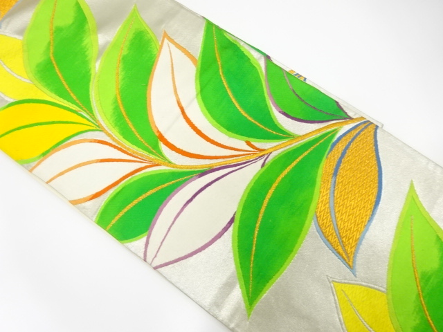 アンティーク　枝葉模様織り出し袋帯（着用可）